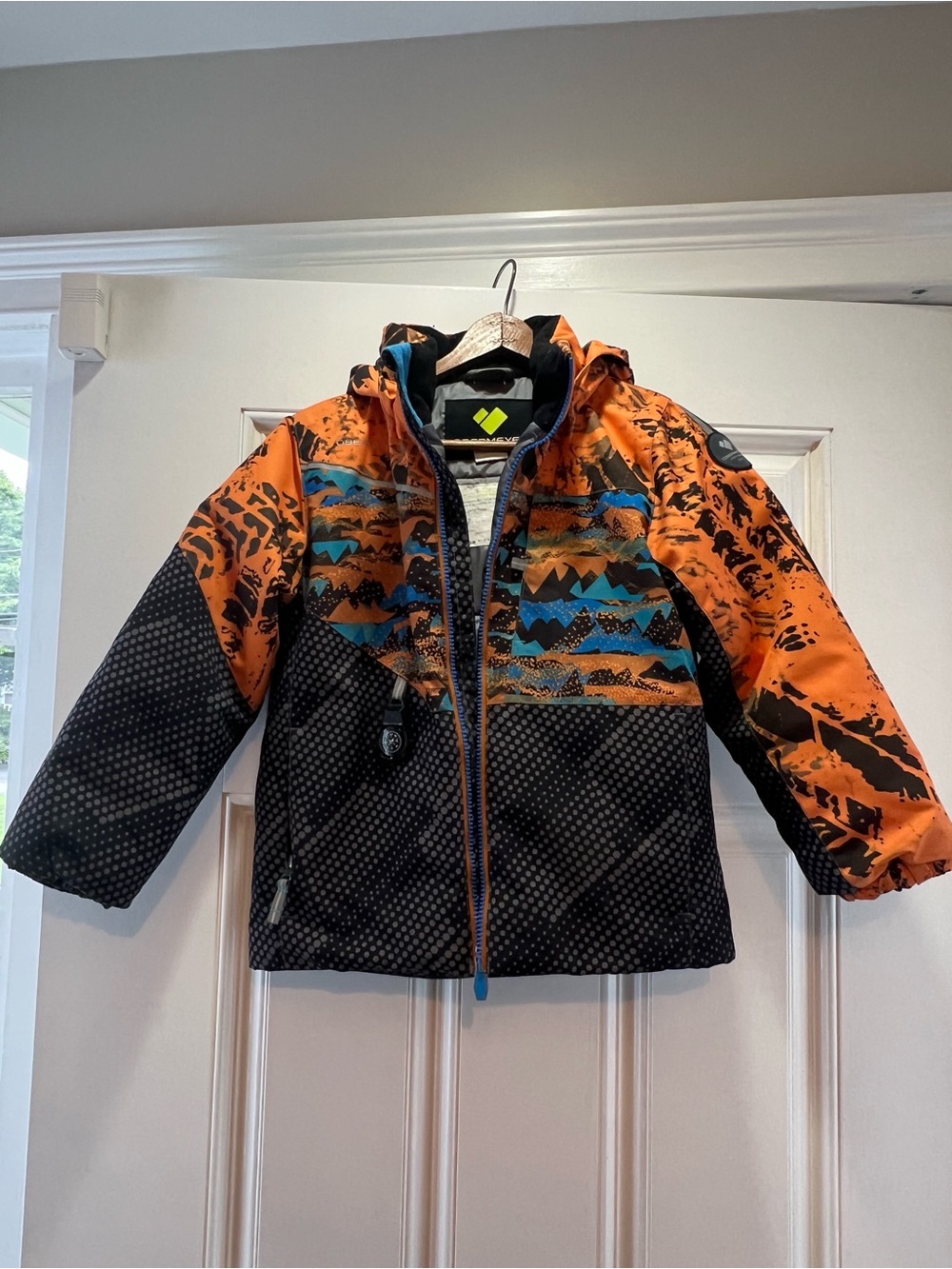 Kids Obermeyer Orange & Black Hooded waterproof Ski Jacket - Size 7